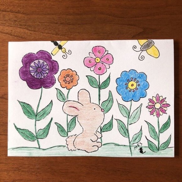 Blank Note Cards Hand Sketched PA Folk Art Country Harvest Pilgrams Easter Bunny - Picture 5 of 11